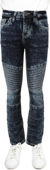 Stretch Slim Fit Biker Jeans, Distressed Moto Denim Pants for Big Boy & Little Kids